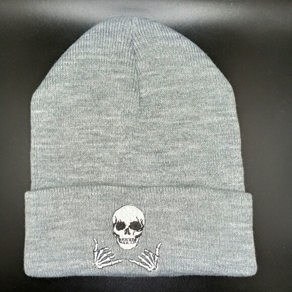 GRAY skull cap beanie hat skeleton - Picture 1 of 6